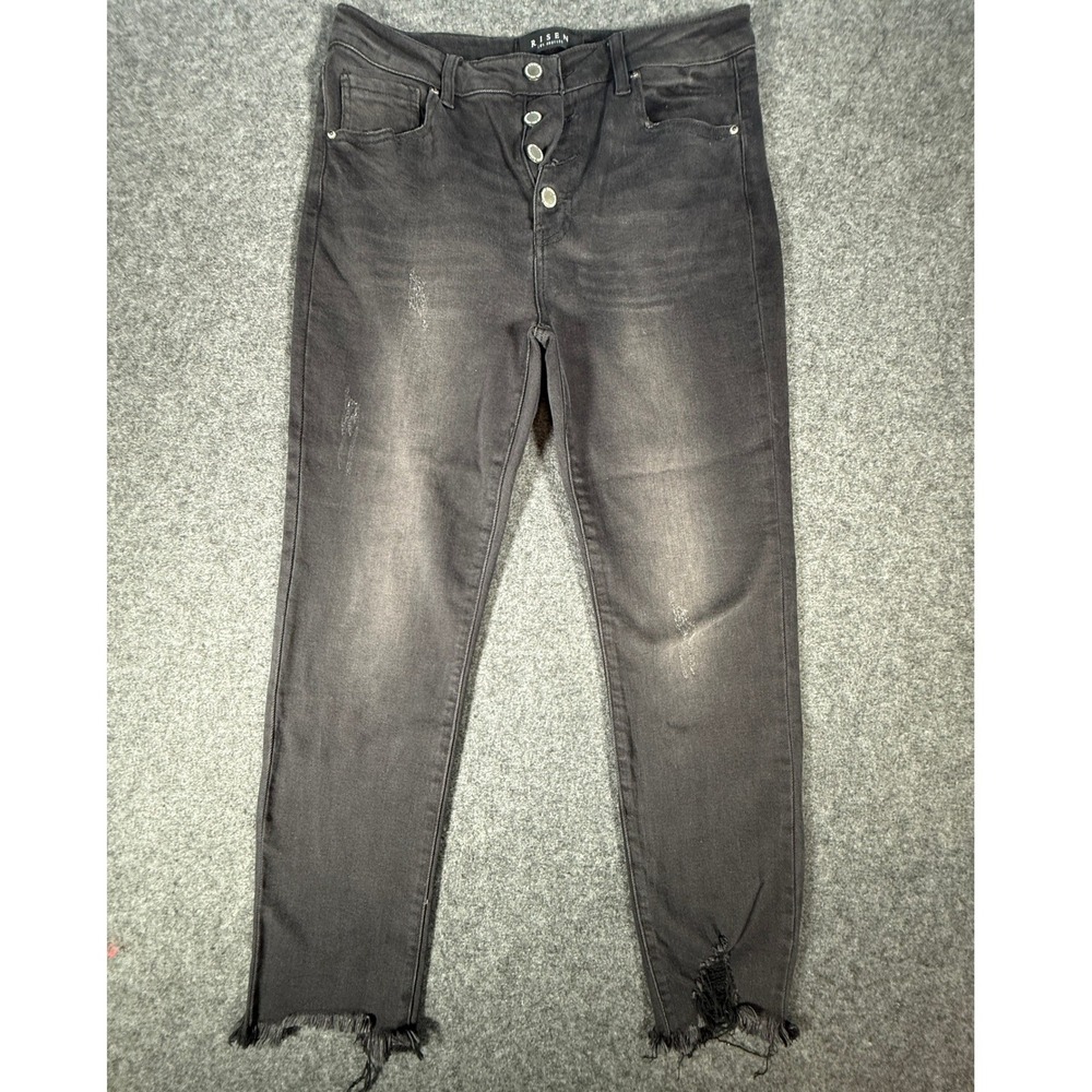 Risen Los Angeles Womens HighRise Button Fly Distressed Skinny Jeans Black 13/31